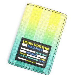 Louis Vuitton De Poche Card Wallet Pass Holder Stripe Green Yellow Black